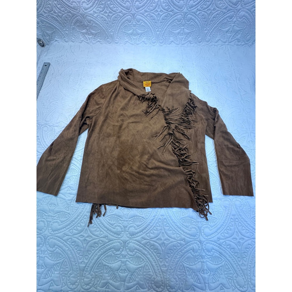 Ruby Rd Petite Brown Faux Suede Fringe Open Front Jacket Size 16P Western Boho